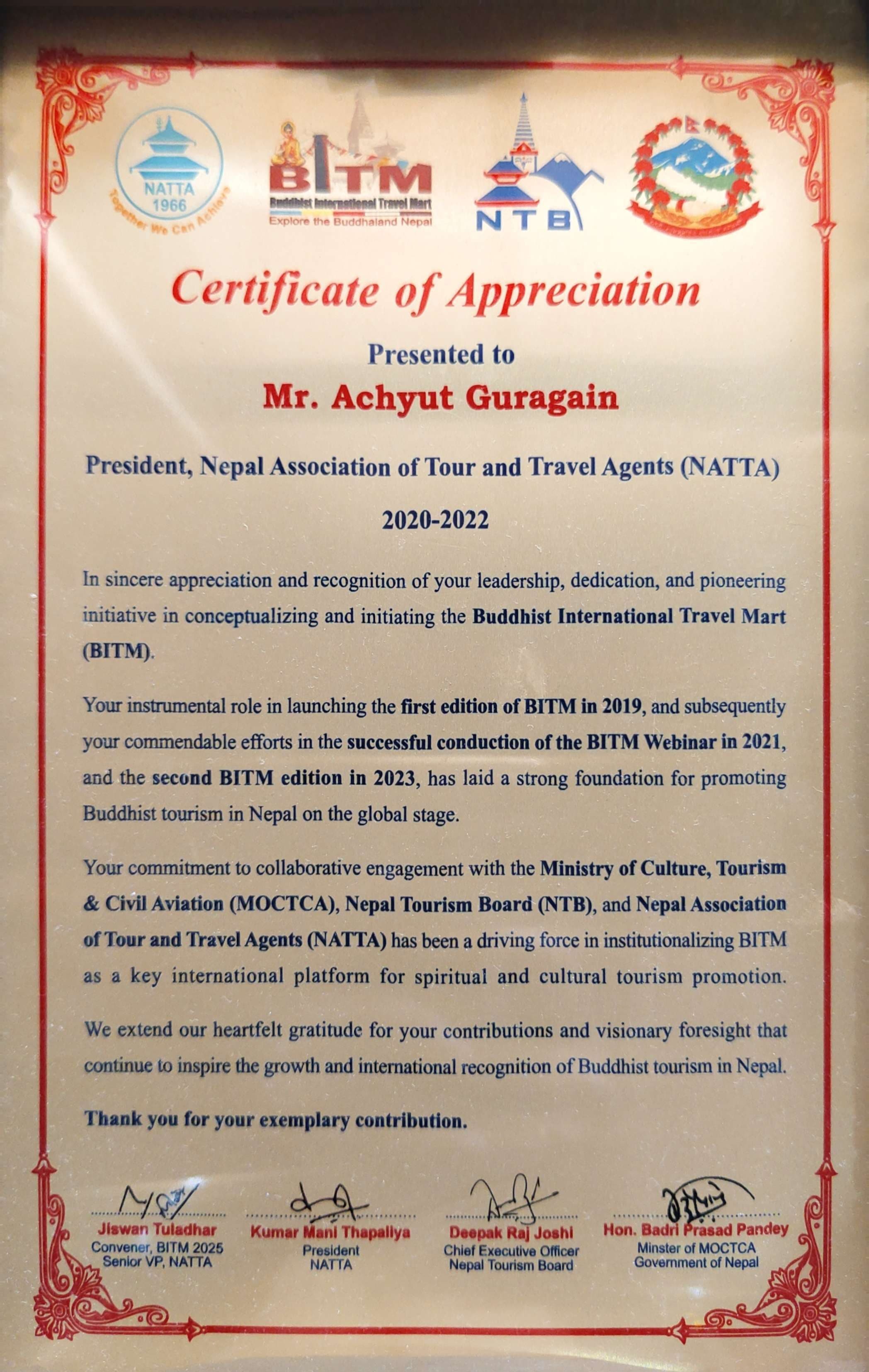 Certificate of Appreciation - BITM